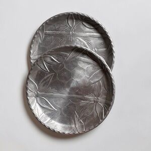 Vintage Set Everlast Forged Aluminum Silver Coasters 1950s Bamboo Floral Design